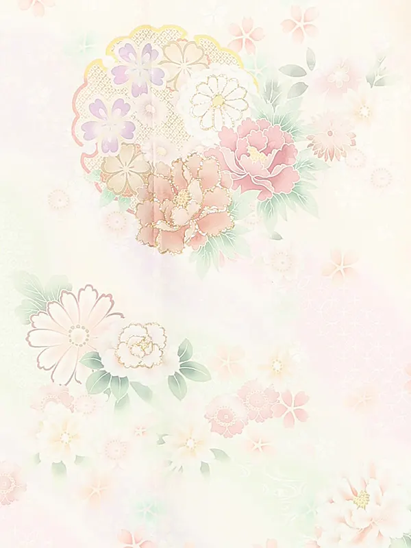 訪問着レンタル/クリーム色 雪輪に牡丹 Z390