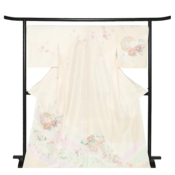 訪問着レンタル/クリーム色 雪輪に牡丹 Z390