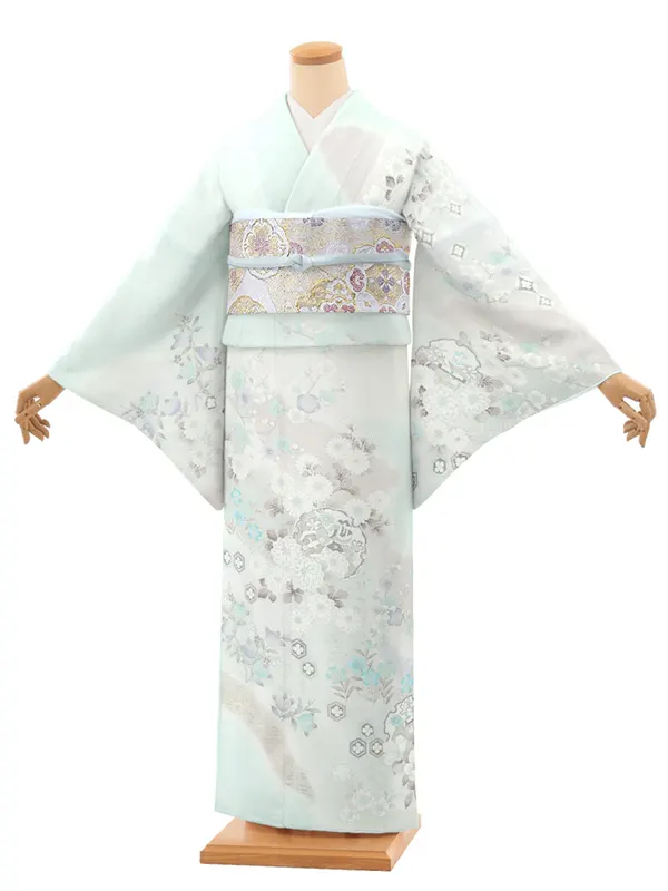 訪問着レンタル/水色 雪輪に四季花 Z391