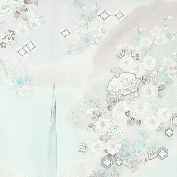 訪問着レンタル/水色 雪輪に四季花 Z391