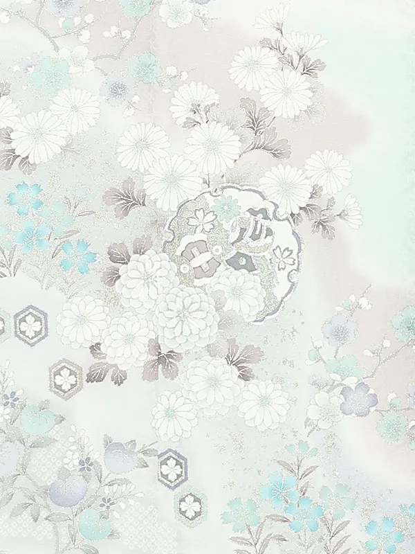 訪問着レンタル/水色 雪輪に四季花 Z391