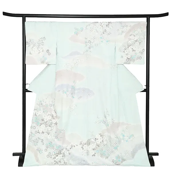 訪問着レンタル/水色 雪輪に四季花 Z391