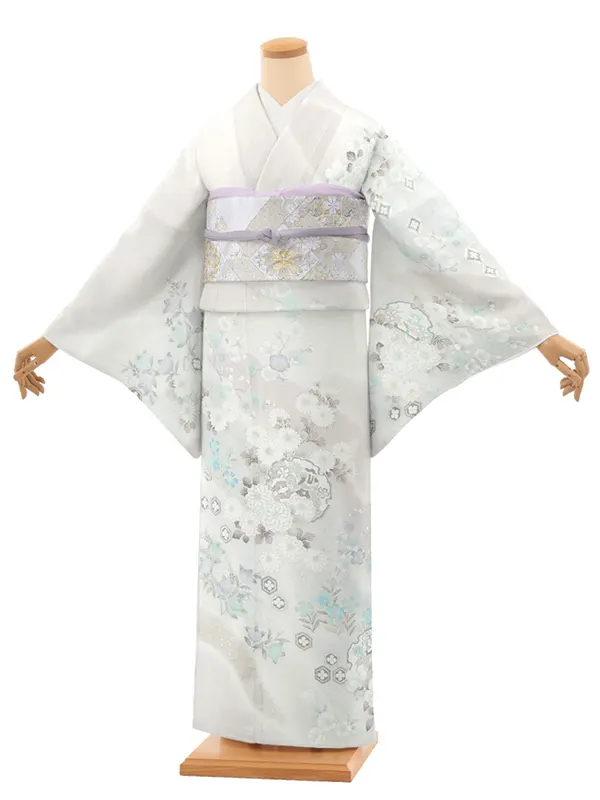 訪問着レンタル/グレー 雪輪に四季花 Z392