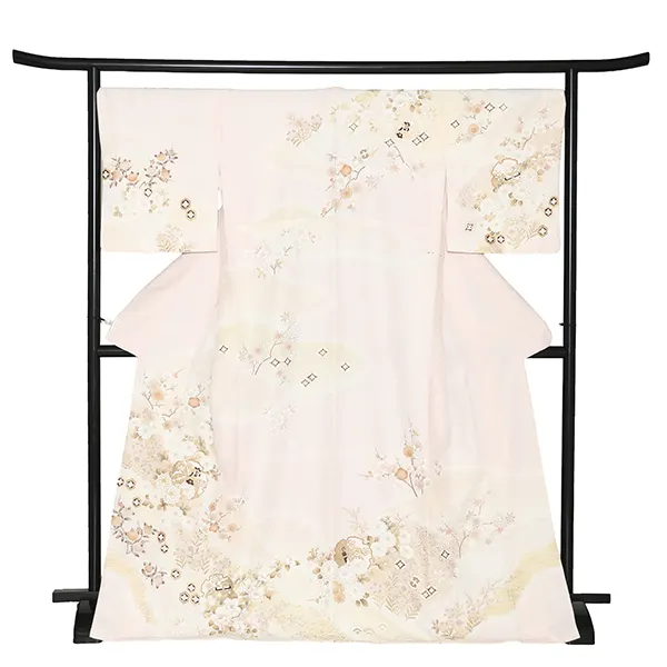 訪問着レンタル/薄ピンク 雪輪に四季花 Z394