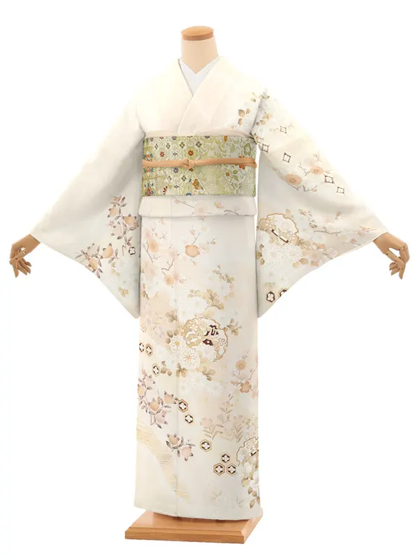 訪問着レンタル/クリーム色 雪輪に四季花 Z395