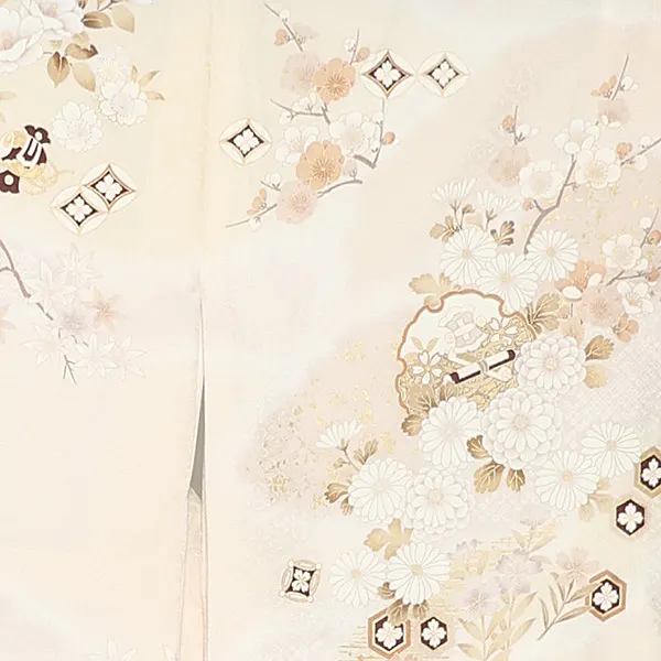 訪問着レンタル/クリーム色 雪輪に四季花 Z395