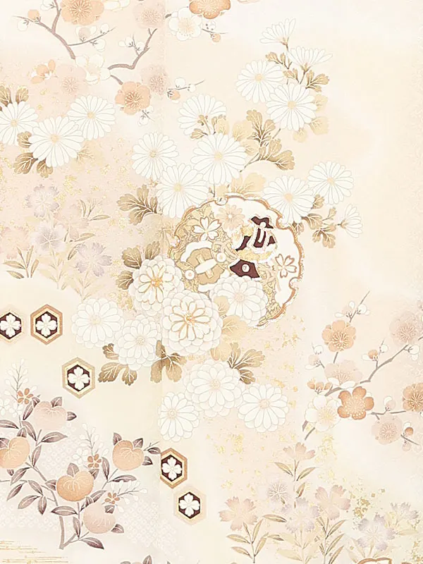 訪問着レンタル/クリーム色 雪輪に四季花 Z395