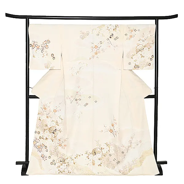 訪問着レンタル/クリーム色 雪輪に四季花 Z395