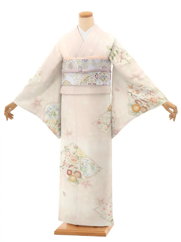 【Sサイズ】訪問着レンタル/華徒然 ピンク 松皮菱に四季花 Z398（65）