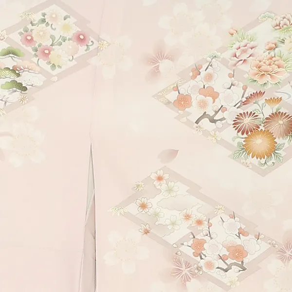 【Sサイズ】訪問着レンタル/華徒然 ピンク 松皮菱に四季花 Z398（65）
