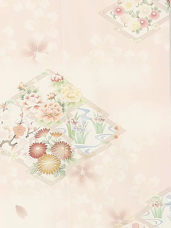 【Sサイズ】訪問着レンタル/華徒然 ピンク 松皮菱に四季花 Z398（65）