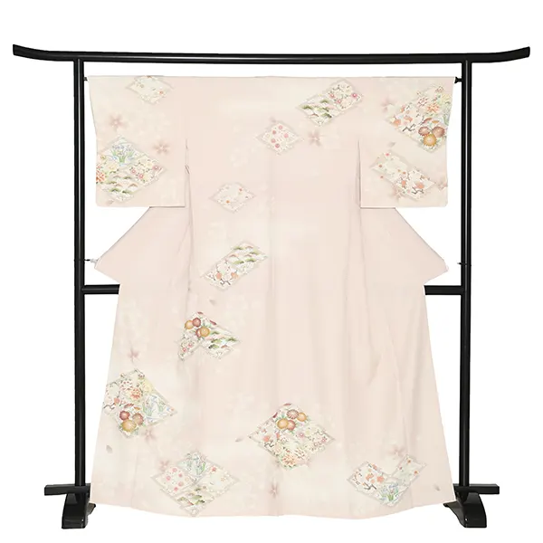 【Sサイズ】訪問着レンタル/華徒然 ピンク 松皮菱に四季花 Z398（65）