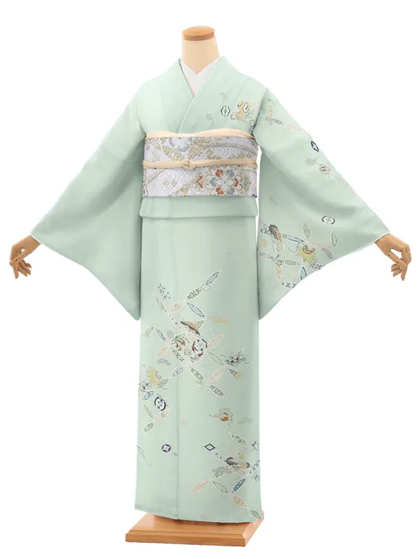 【単衣】夏訪問着レンタル／水色 七宝 Z405