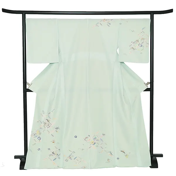 【単衣】夏訪問着レンタル／水色 七宝 Z405