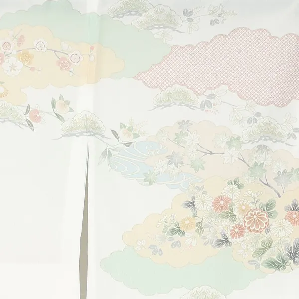 【単衣】夏訪問着レンタル／白 四季花雲どり Z406