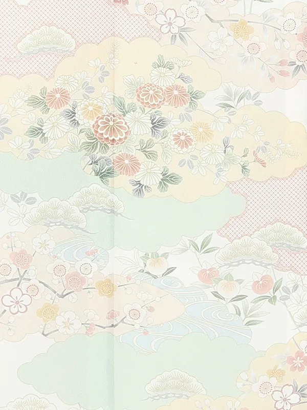 【単衣】夏訪問着レンタル／白 四季花雲どり Z406