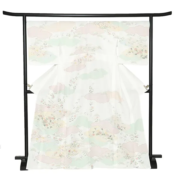 【単衣】夏訪問着レンタル／白 四季花雲どり Z406