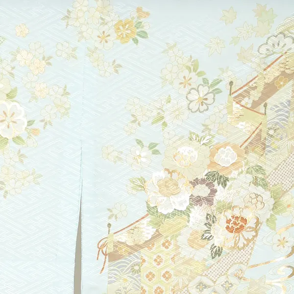 【単衣】夏訪問着レンタル／水色 雲どりに四季花 Z413