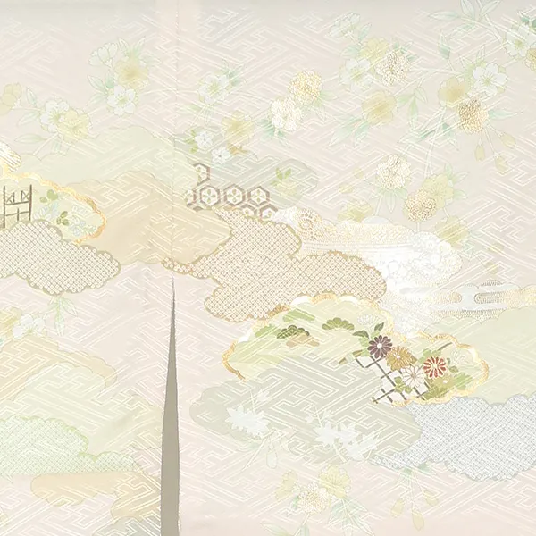 【単衣】夏訪問着レンタル／薄ピンク 雲どりに四季花 Z414