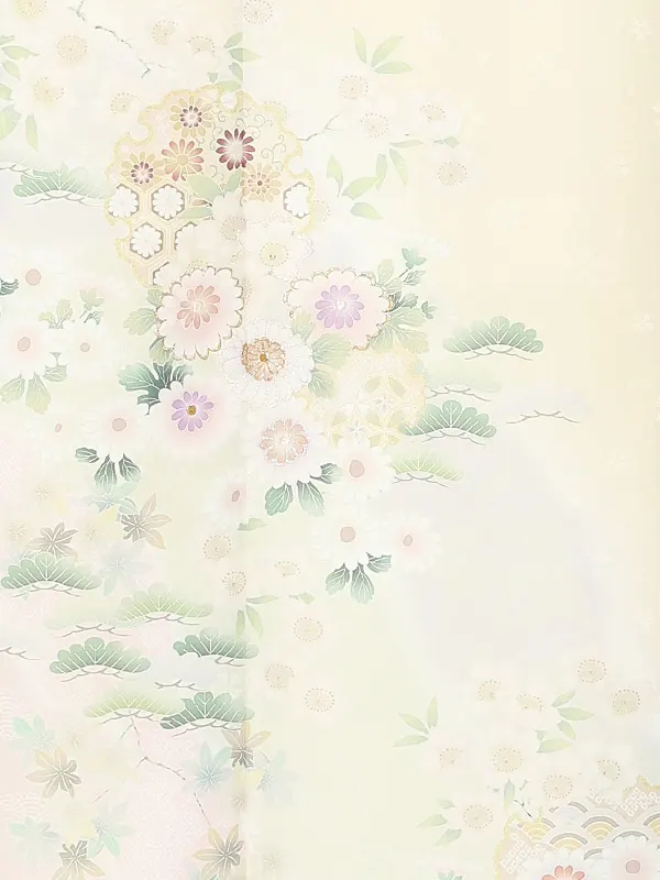 訪問着レンタル/式部浪漫 薄黄色 菊花雪輪 Z417