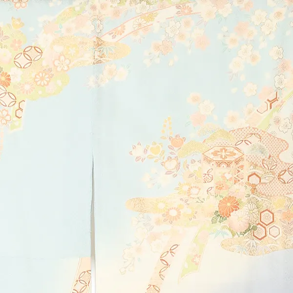 【正絹】訪問着レンタル/水色 熨斗に四季花 Z423