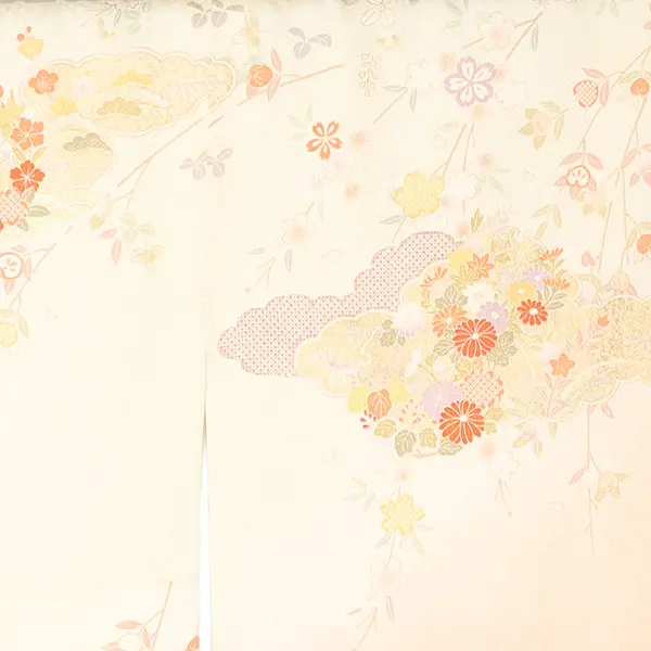 【正絹】訪問着レンタル/クリーム色 四季花 Z430
