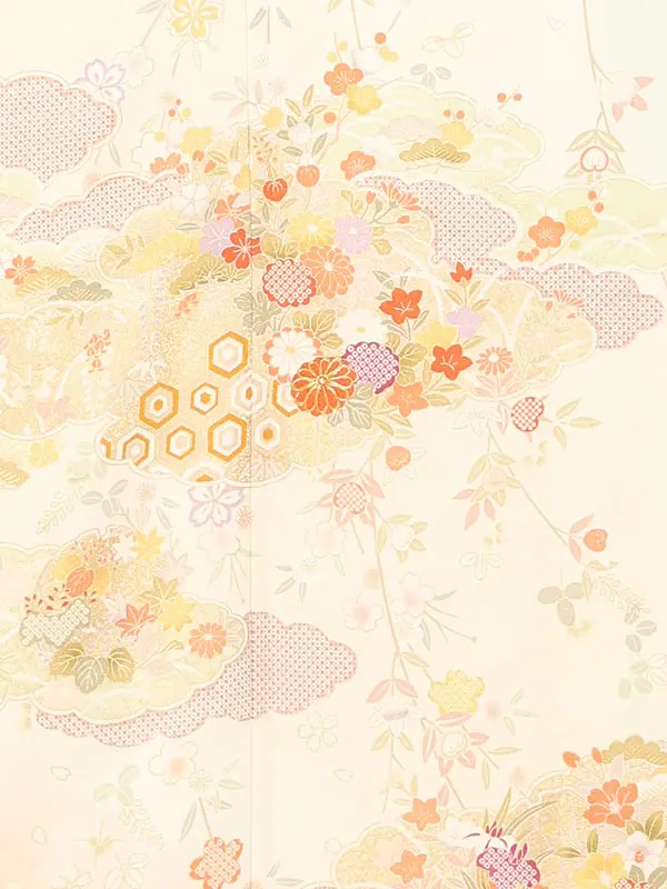 【正絹】訪問着レンタル/クリーム色 四季花 Z430