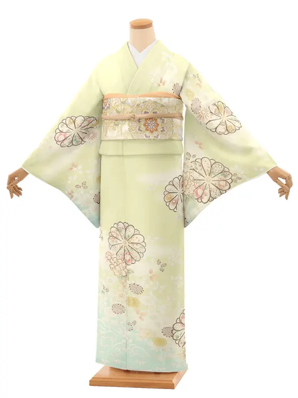 訪問着レンタル/JAPAN STYLE ひわ色 菊牡丹 Z434