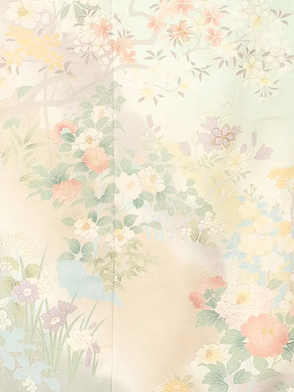 【正絹】訪問着レンタル/淡緑 四季花 Z440