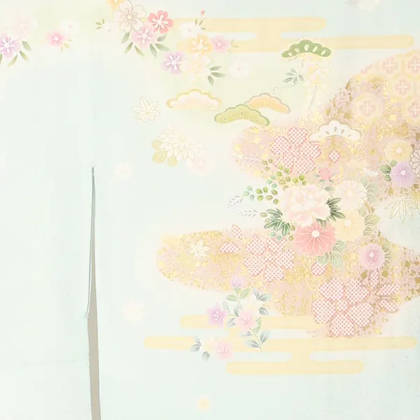 【正絹】訪問着レンタル/水色 四季花 Z450