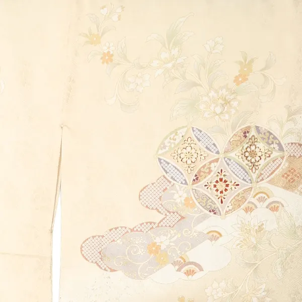 【正絹 トールサイズ】訪問着レンタル/ベージュ 唐花に七宝 Z462（72）