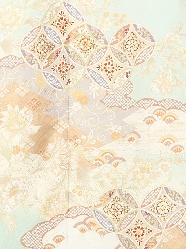 【正絹 トールサイズ】訪問着レンタル/水色 唐花に七宝 Z463（72）