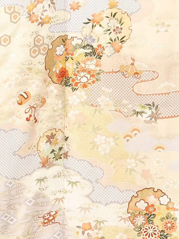 【正絹 トールサイズ】訪問着レンタル/ベージュ 菊に四季花 Z465（72）