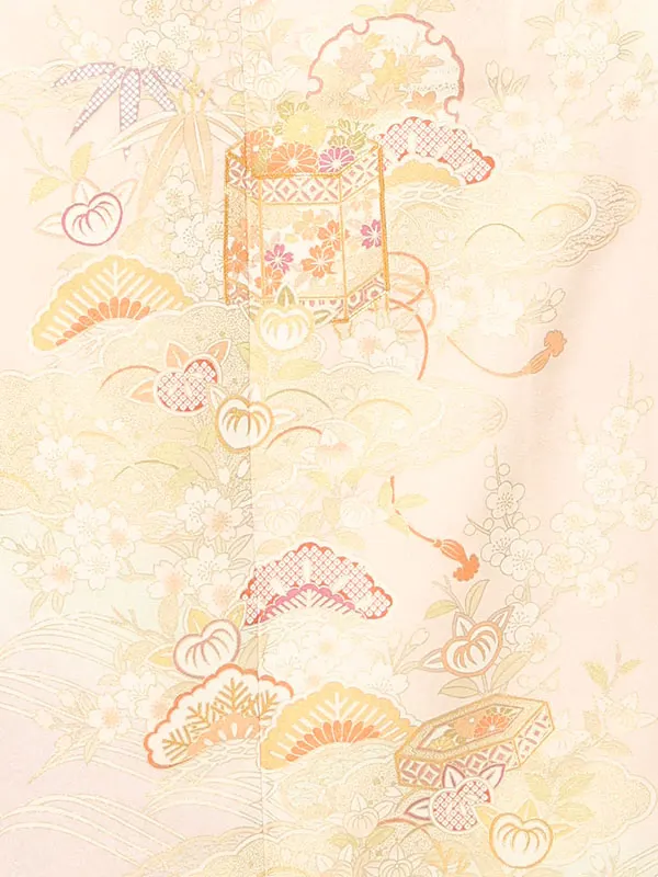 【正絹 トールサイズ】訪問着レンタル/ベージュ 貝桶に四季花 Z469（72）