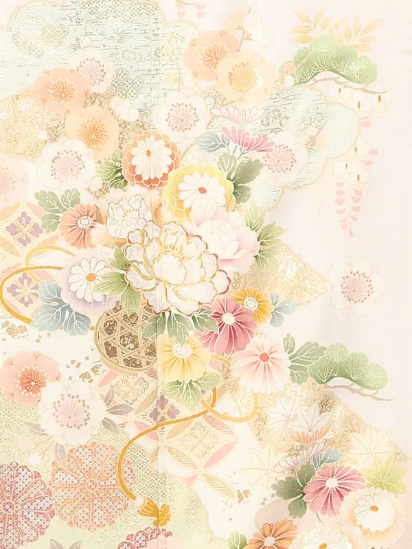 【正絹 トールサイズ】訪問着レンタル/薄紫色 四季花 花籠 Z470（72）