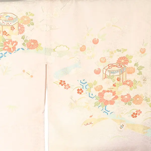 【正絹】訪問着レンタル/ピンク 貝桶に四季花 Z473