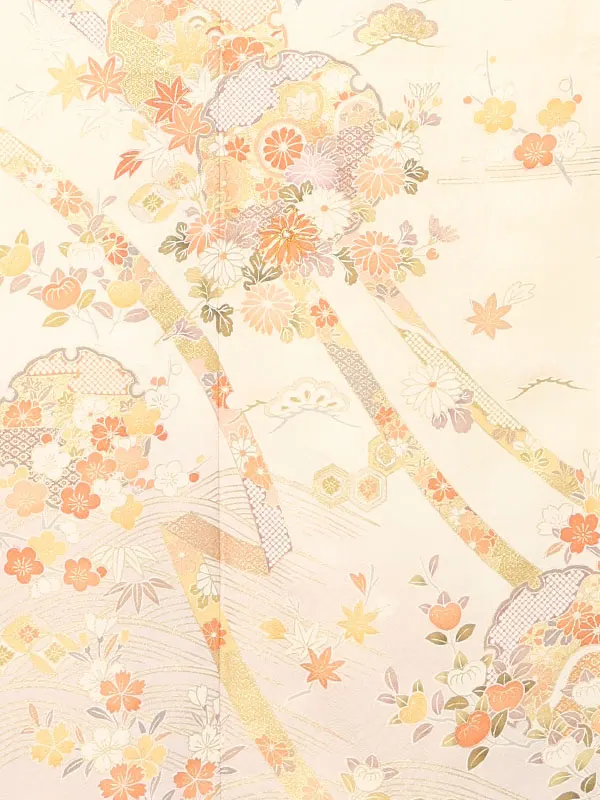 【正絹】訪問着レンタル/ベージュ 雪輪に四季花 Z474