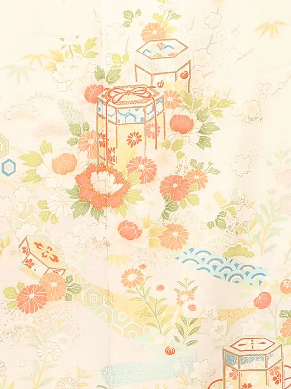 【正絹】訪問着レンタル/ベージュ 貝桶に四季花 Z475