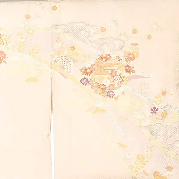 【正絹】訪問着レンタル/ベージュ 貝桶に四季花 Z476