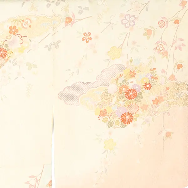【正絹】訪問着レンタル/ベージュ 雪輪に四季花 Z481