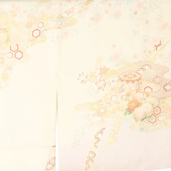 【正絹】訪問着レンタル/ベージュ 貝桶に四季花 Z484