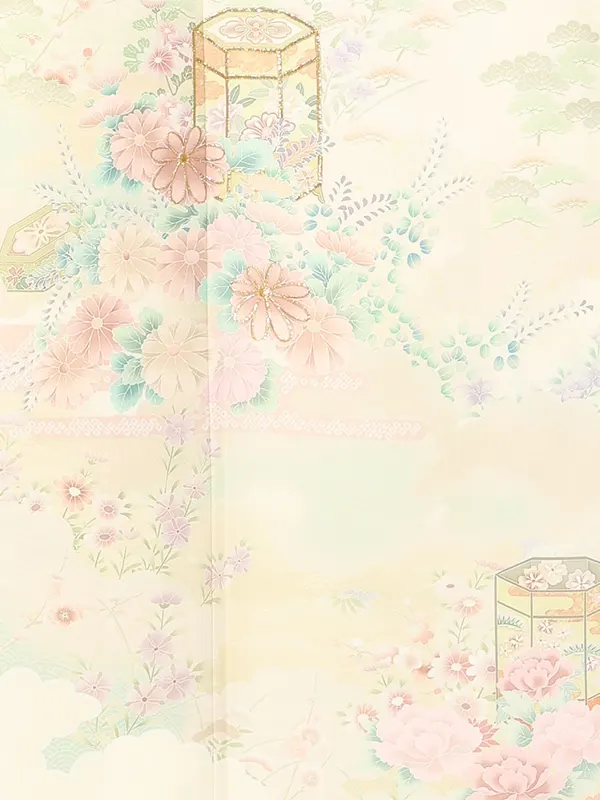 【トールサイズ】訪問着レンタル/ベージュ 貝桶に四季花 Z485（72）