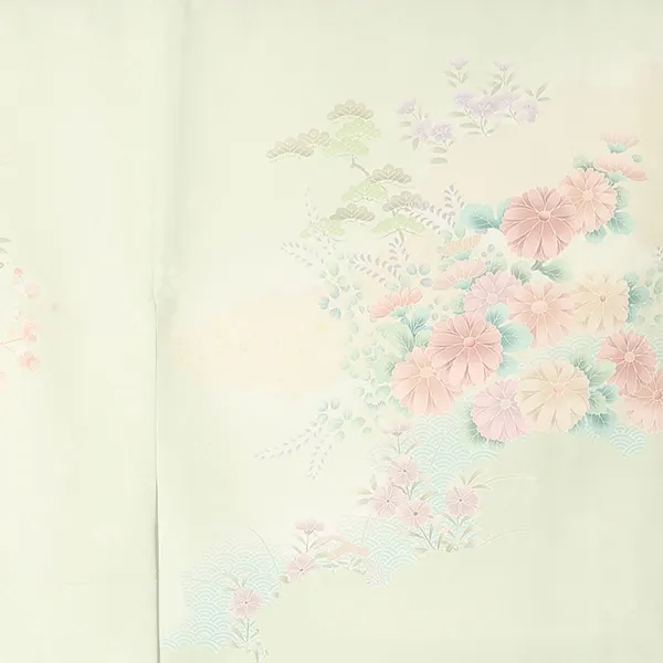 【トールサイズ】訪問着レンタル/薄緑 貝桶に四季花 Z486（72）