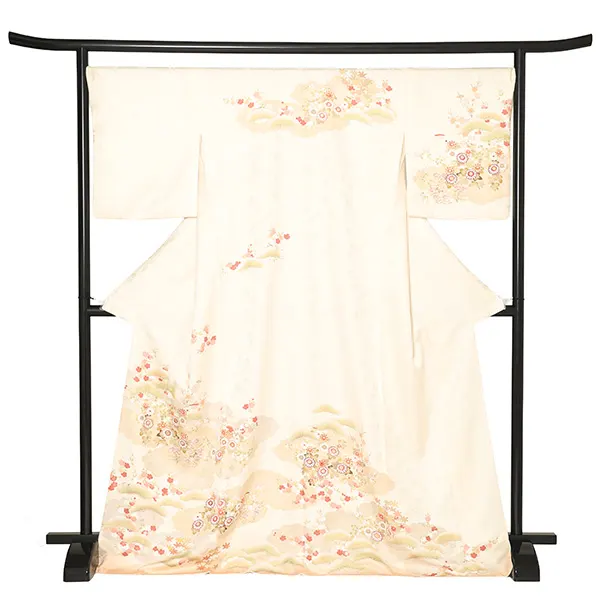 【正絹】訪問着レンタル/式部浪漫 クリーム色 雲に四季花 Z490
