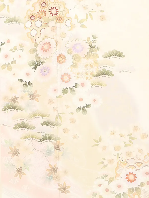【正絹】訪問着レンタル/式部浪漫 クリーム色 菊花雪輪 Z493