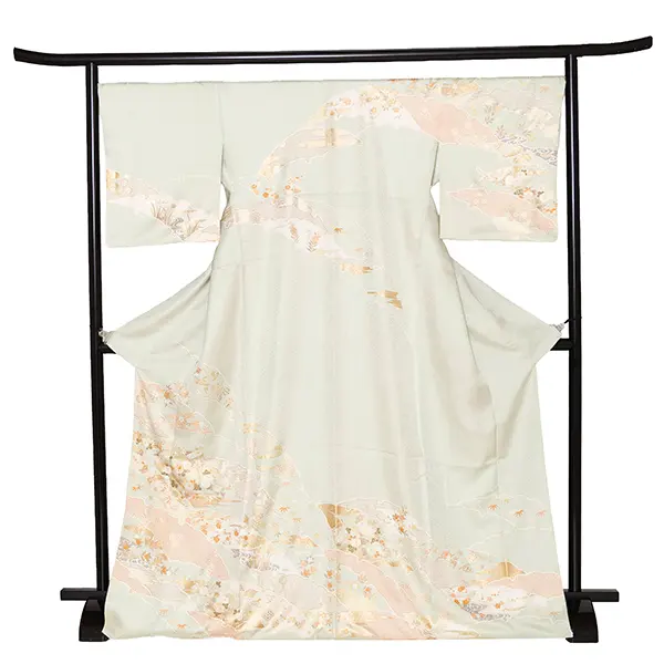 【正絹】先生,教員向け 訪問着袴 緑／紺袴 W244