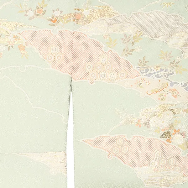 【正絹】先生,教員向け 訪問着袴 緑／紺袴 W244