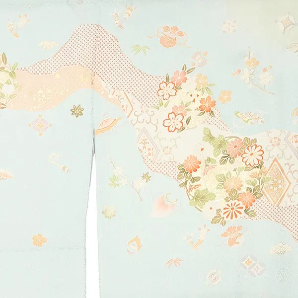 【正絹】先生,教員向け 訪問着袴 水色／紺袴 W246