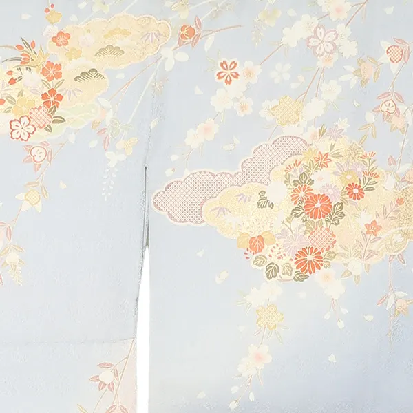 【正絹】先生,教員向け 訪問着袴 水色／ベージュ袴 W257