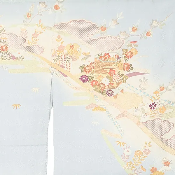 【正絹】先生,教員向け 訪問着袴 水色／紺袴 W258